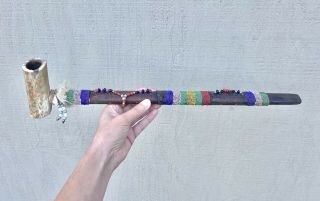 Vintage Native American Indian Ceremonial Beaded Leather Peace Pipe