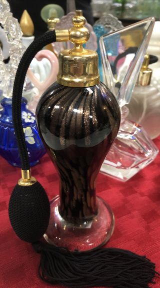 Murano Art Glass Perfume Atomizer Black Copper Metallic Vintage