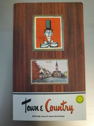Vintage 1960s Town & Country Restaurant Postcard Menu Chicago Illinois