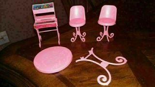 Vintage Barbie Doll Furniture Mattel Pink Bistro Patio Table,  Stand & 2 Chairs
