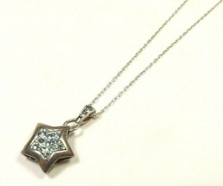 Vintage Star Pendant W/ Blue Stones On 16 " Chain Necklace Sterling Silver 925