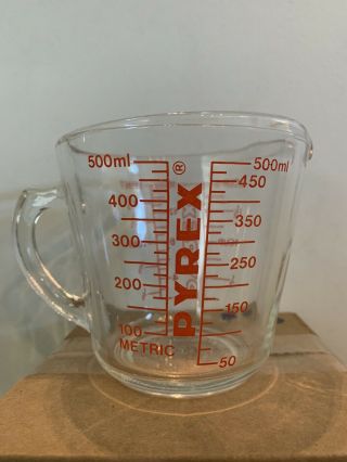 Vintage Pyrex Red Letter Glass Measuring 2 Cup 16 Oz 500 Ml D Handle 516 Euc
