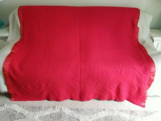 Vintage Wool Blanket Red Satin Trim Bedding 66 " X 72 "