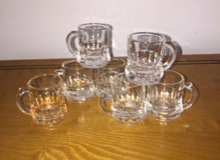 6 Vintage Clear Federal Glass Mini Mug Shot Glasses With Handle,  1 Amber 2 "