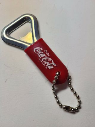 Vintage Red Coca - Cola Bottle Opener Keychain " Enjoy " Trade Mark Vintage Coke