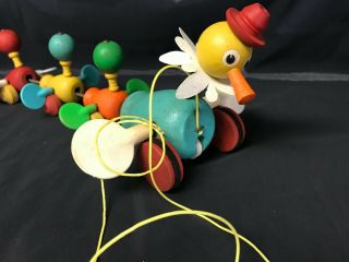Wood Pull Toy Fisher Price Gabby Goofies Mama Duck & Babies 14 " Vintage 1950s