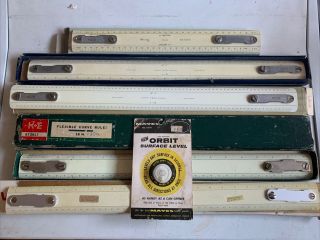 Vintage Drafting Machine Rulers Wg/c18 E18 My12 Metric Orbit Surface Level