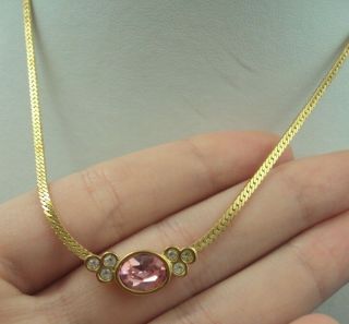 Vintage Shiny Pastel Facets Light Rose Pink 16.  5 " Gold Tone Necklace Avon 1989