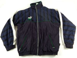 Puma King 90s Tracksuit Vintage Track Jacket Casual Classic Navy Blue L Large