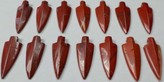 14 Vintage Red Brick Jasper Xl Arrowhead Shaped Gemstone Pendants 45x19mm