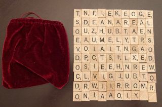 Set Of 100 Scrabble Tiles Brown Tan Vintage Letters Arts And Crafts Plus Pouch