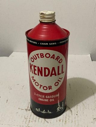 Vintage 1 Quart Kendall Outboard Motor Oil 2 - Cycle Gasoline Engine Oil Empty Can