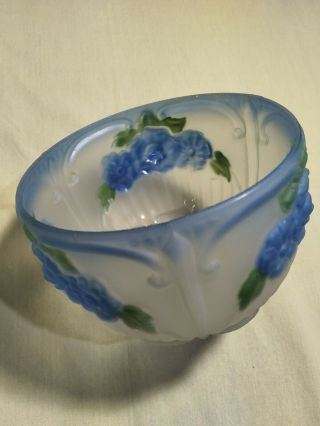 Vintage Antique Glass Reverse Paint Blue Floral Lamp Light Shade 2 - 1/4 " Fitter
