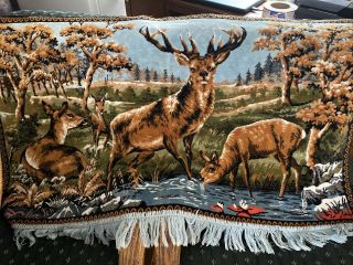 Vintage Tapestry Wall Hanging Rug Elk Buck Stag Deer Lodge Cabin Decor 45.  5 X 27