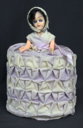 Vtg Toilet Paper Roll Cover Girl Doll In Dress Bonnet 60s 70s Bathroom Retro