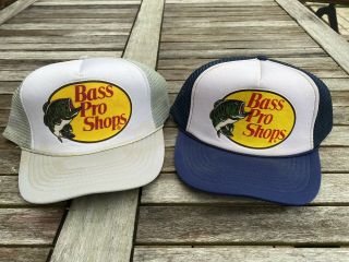 2 Vintage 90’s Bass Pro Shops Trucker Fishing Hats Snapback Duck Rnt