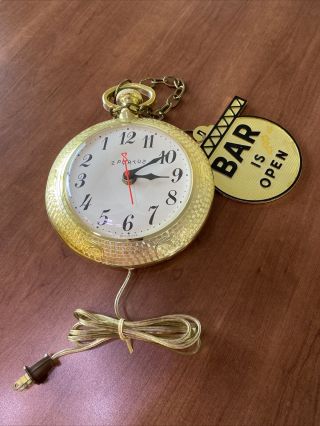 Vtg Spartus Backwards Running Wall Bar Clock Pocket Watch Great