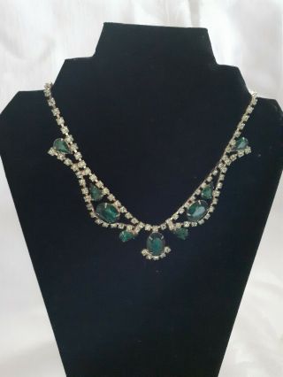 Vintage Two Tone Green Rhinestone Necklace,  16 " Choker