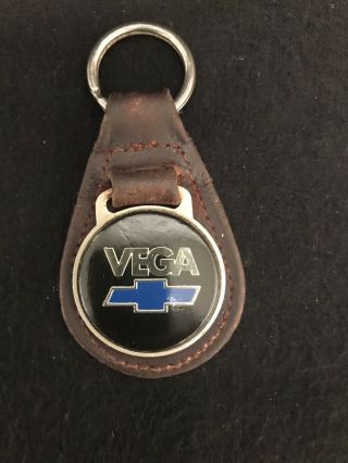 Vintage Chevrolet Vega Leather Keychain Key Ring Brown Leather Back