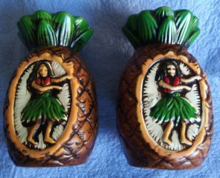 Vintage Aloha Hawaii Pineapple Hula Dancers Salt Pepper Shakers Made In Japan