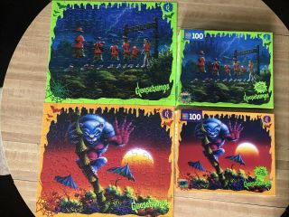(2) Vintage 1996 Goosebumps Jigsaw Puzzles Mb 100 Piece Complete