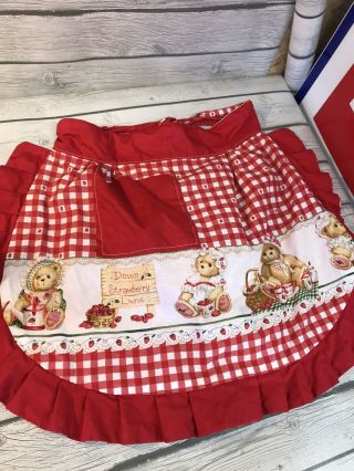 Vintage Kitchen Apron Red And White Bear Strawberries Hand Made E10