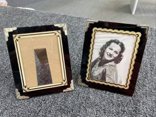 2 - Art Deco Reverse Painted Picture Frames 1930s Easel Backs 4.  5” X 5.  5”