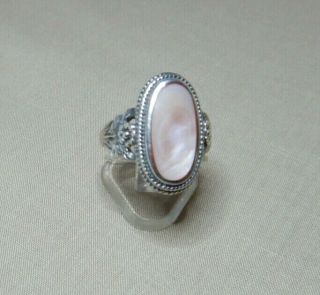Vintage Sterling Silver Ring Set With Mother Of Pearl - 925 Sn1014