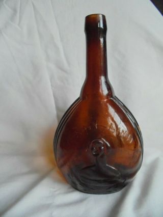 Vintage Amber Jenny Lind Fislerville Glass Whiskey Flask Bottle