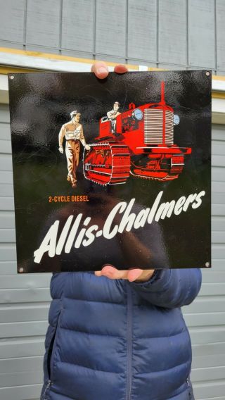 Vintage Old Allis - Chalmers 2 Cycle Diesel Heavy Metal Porcelain Sign Gas Oil