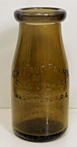 Vintage Amber 1/2 Pint Milk Bottle - Chestnut Farms Chevy Chase Dairy Wash.  Dc