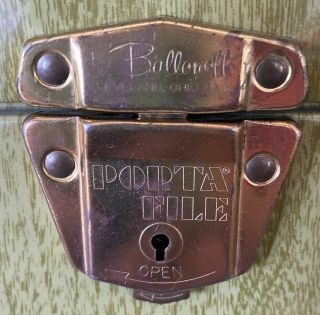 Vintage Green Ballonoff Metal Porta - File Storage Document Record Box & Key