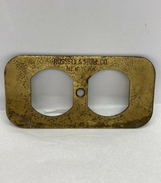 Vintage Solid Brass Duplex Wall Plate Outlet Receptacle “russel & Stall Co.  ”