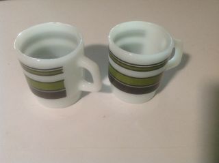 Vintage Anchor Hocking Fire King Milk Glass Green Black Coffee Mugs Set Of Two