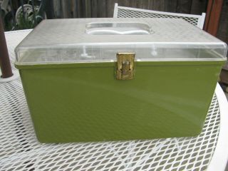 Large Vtg Wil - Hold Wilson Mfg Plastic Green Sewing Box With 2 Trays Usa
