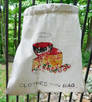 Vintage Clothespin Stay Open Bag Clothes Pin Laundry Room Decor Wine & Cheese