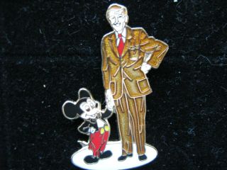 Rare Vintage Wdw Pin - Mickey Mouse Holding Hands With Walt Disney - Credit Union