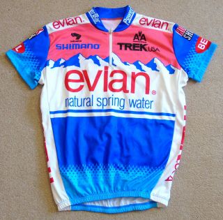 Near - Perfect Vintage Evian Mtb Team Jersey.  Shimano 44 " Circumference