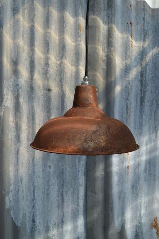Large Rusty Steel Vintage Style Barn Lamp Workshop Ceiling Light Shade Rs3sr4