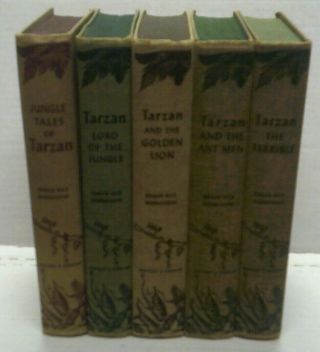 Vintage " Set Of Five Tarzan Books ",  By Edgar Rice Burroughs,  100 Years Old