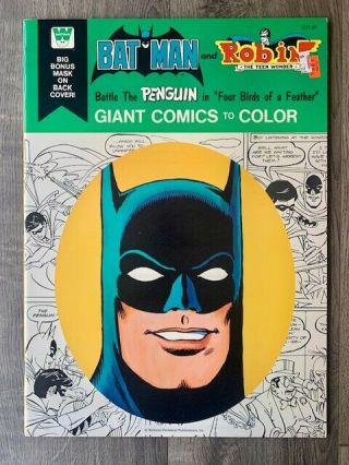 Vintage 1976 Batman And Robin Giant Comics To Color Book With Mask - Look