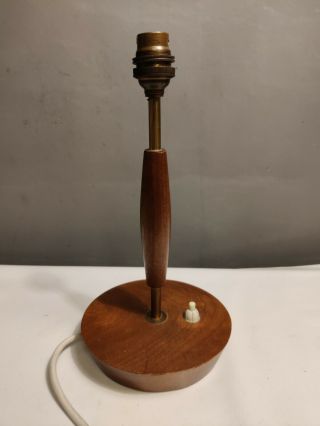 Vtg Mid Century Wood Teak Brass Lamp Base 60s Design 27cm