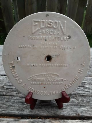 Vintage Antique Edison Bsco Primary Battery Stoneware Round Cap Lid