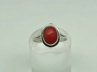 Gorgeous Vintage 800 Solid Silver Coral Tribal Design Cocktail Ring Size N