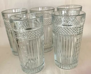 5 Vintage Libbey Rock Sharpe Radiant Highball Glass Tumblers Clear Cut Glassware