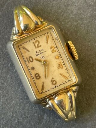 Vintage Ladies Elgin De Luxe Wrist Watch 10k Gold Filled Ross Parts Art Deco 50s