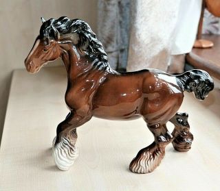A Vintage Beswick Pottery Gredington Clydesdale Cantering Shire Horse No.  975