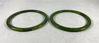 Vintage Pair Green Yellow Marbled Bakelite Spacer Bangle Bracelets