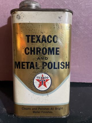 Vintage Texaco Chrome Metal Polish 8 Oz All Metal Can Full Gas Station