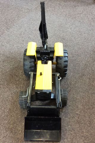 Vintage Tonka Yellow Tractor With Front Bucket Shovel And Rear Digger Scoop (PW) 2